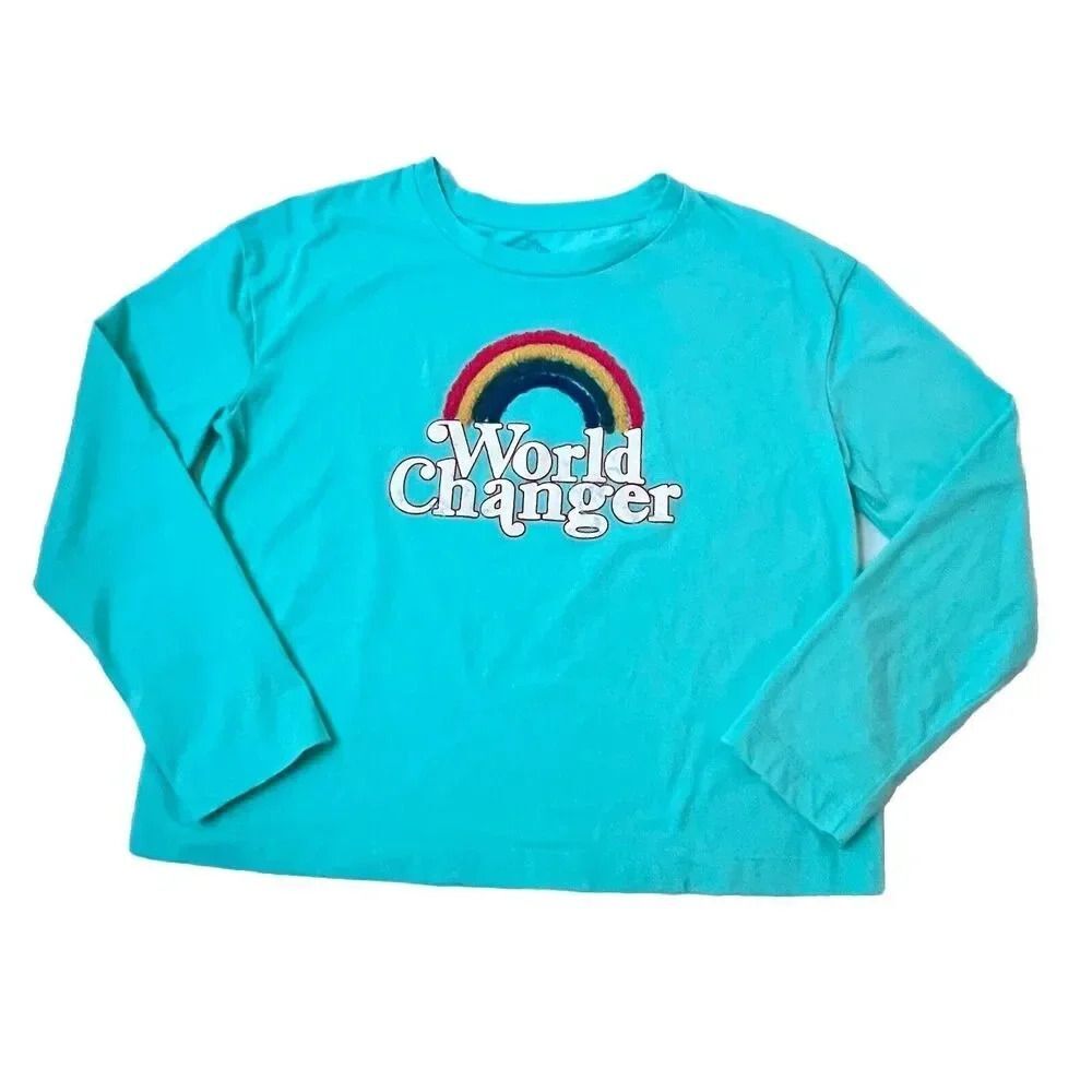 THEREABOUTS World Changer Shirt Girls Large 14/16 Sparkling Mint Crew Neck L/S
